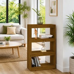 Honey Brown Wooden Book Cabinet with 3 Compartments
