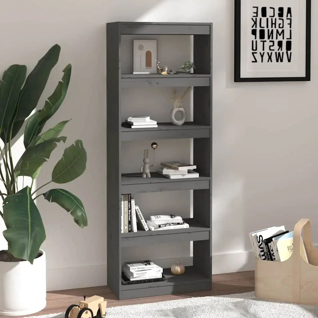 Grey Solid Wood Pine Book Cabinet Room Divider 60x30x167.5cm