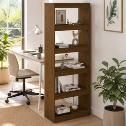 Solid Pine Wood Book Cabinet Room Divider Honey Brown