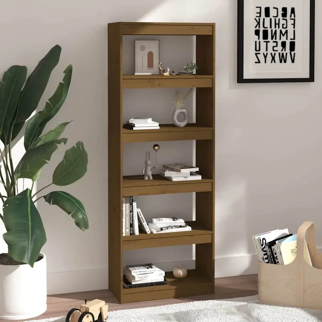 Solid Pine Wood Book Cabinet Room Divider Honey Brown