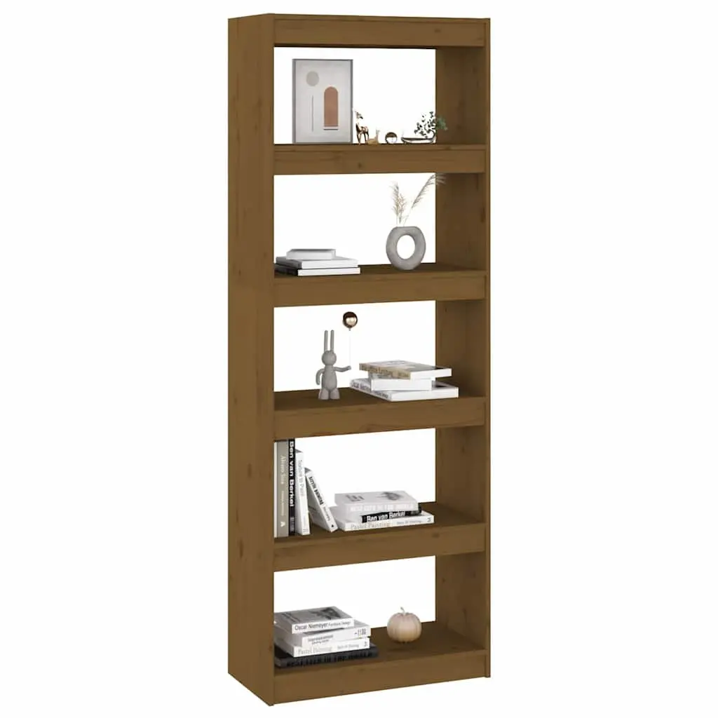 Solid Pine Wood Book Cabinet Room Divider Honey Brown