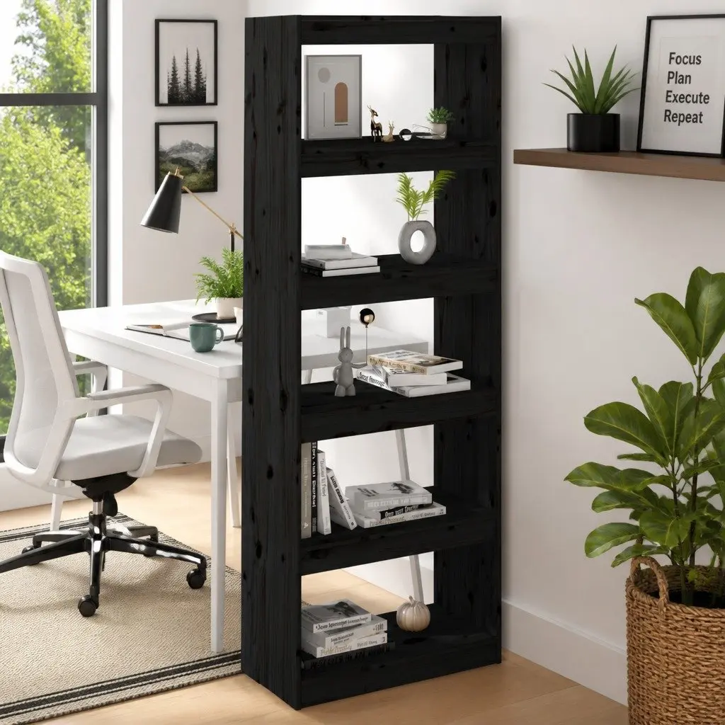 Book Cabinet Room Divider Bookcase Black 60x30x167.5 cm Solid Pine Wood Shelf
