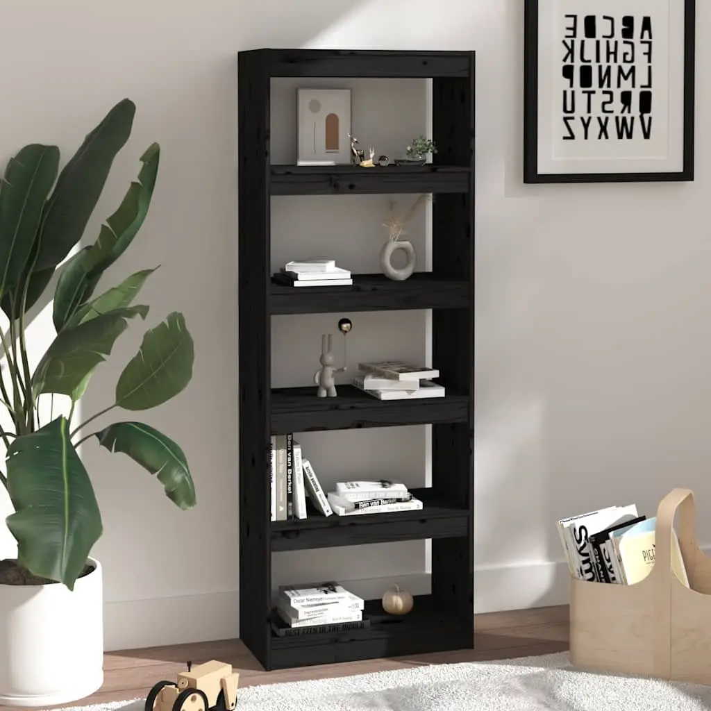 Book Cabinet Room Divider Bookcase Black 60x30x167.5 cm Solid Pine Wood Shelf