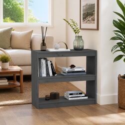 Book Cabinet Room Divider Grey Solid Wood Pine Shelving Storage Bookcase