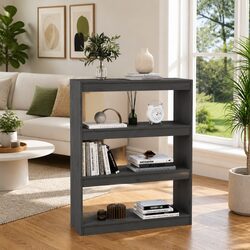 Stylish Grey Pine Wood Book Cabinet with 3 Compartments