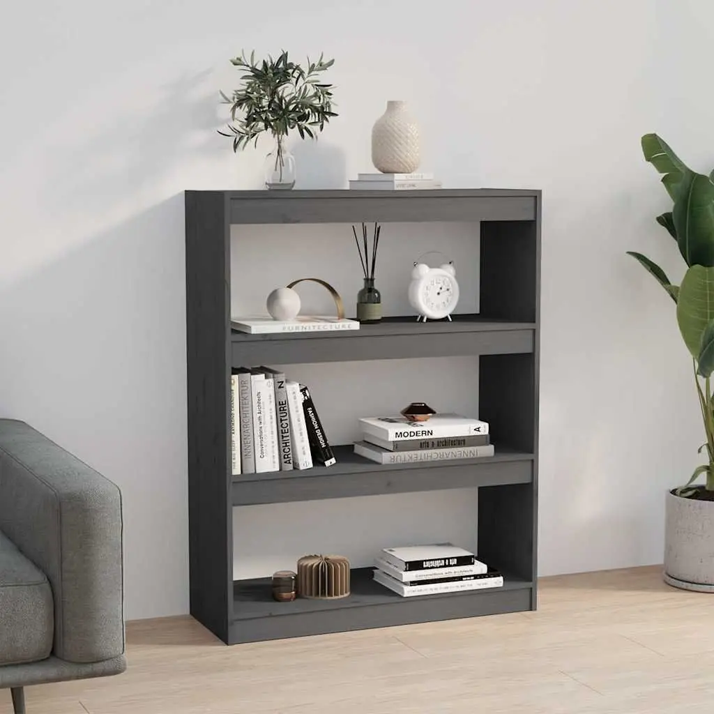 Book Cabinet Solid Pine Wood 80 x 30 x 103.5 cm Grey Room Divider Shelving Unit Storage Organizer