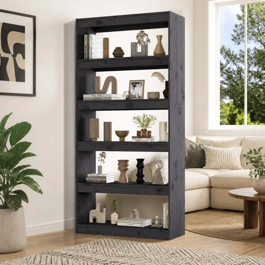 Book Cabinet Solid Pine Wood 80x30x167.4 cm Grey