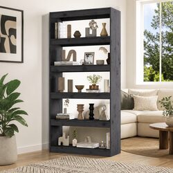 Durable Grey Pine Wood Book Cabinet and Room Divider