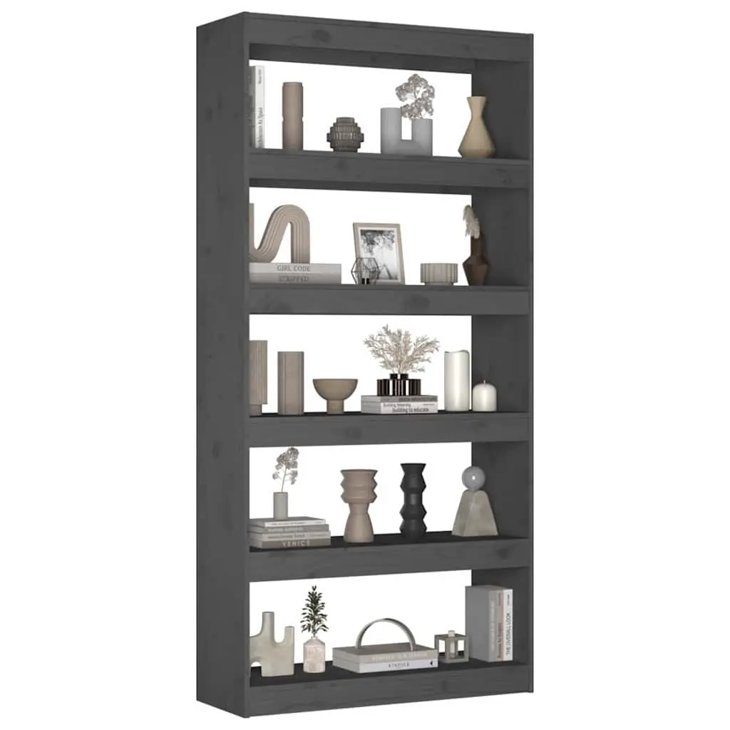 Book Cabinet Solid Pine Wood 80x30x167.4 cm Grey