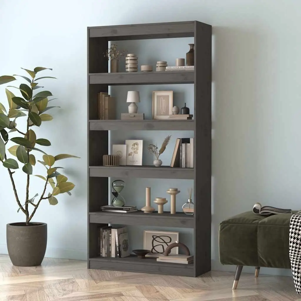 Book Cabinet Solid Pine Wood 80x30x167.4 cm Grey