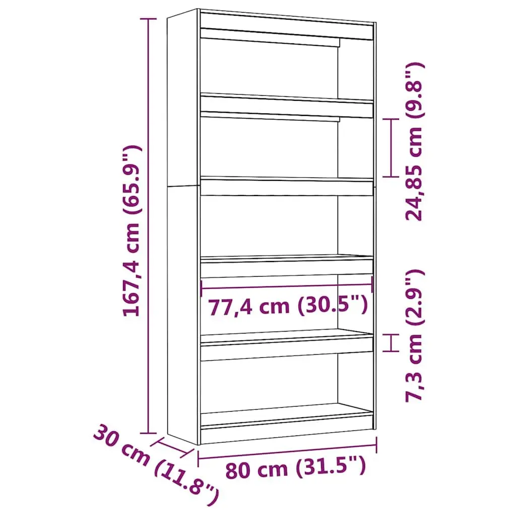 Book Cabinet Solid Pine Wood 80x30x167.4 cm Grey