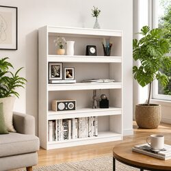 Durable Wooden Book Cabinet in White Finish 100x30x135.5cm
