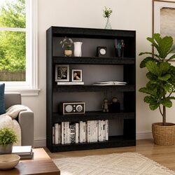 Stylish Black Book Cabinet Room Divider with Solid Pinewood