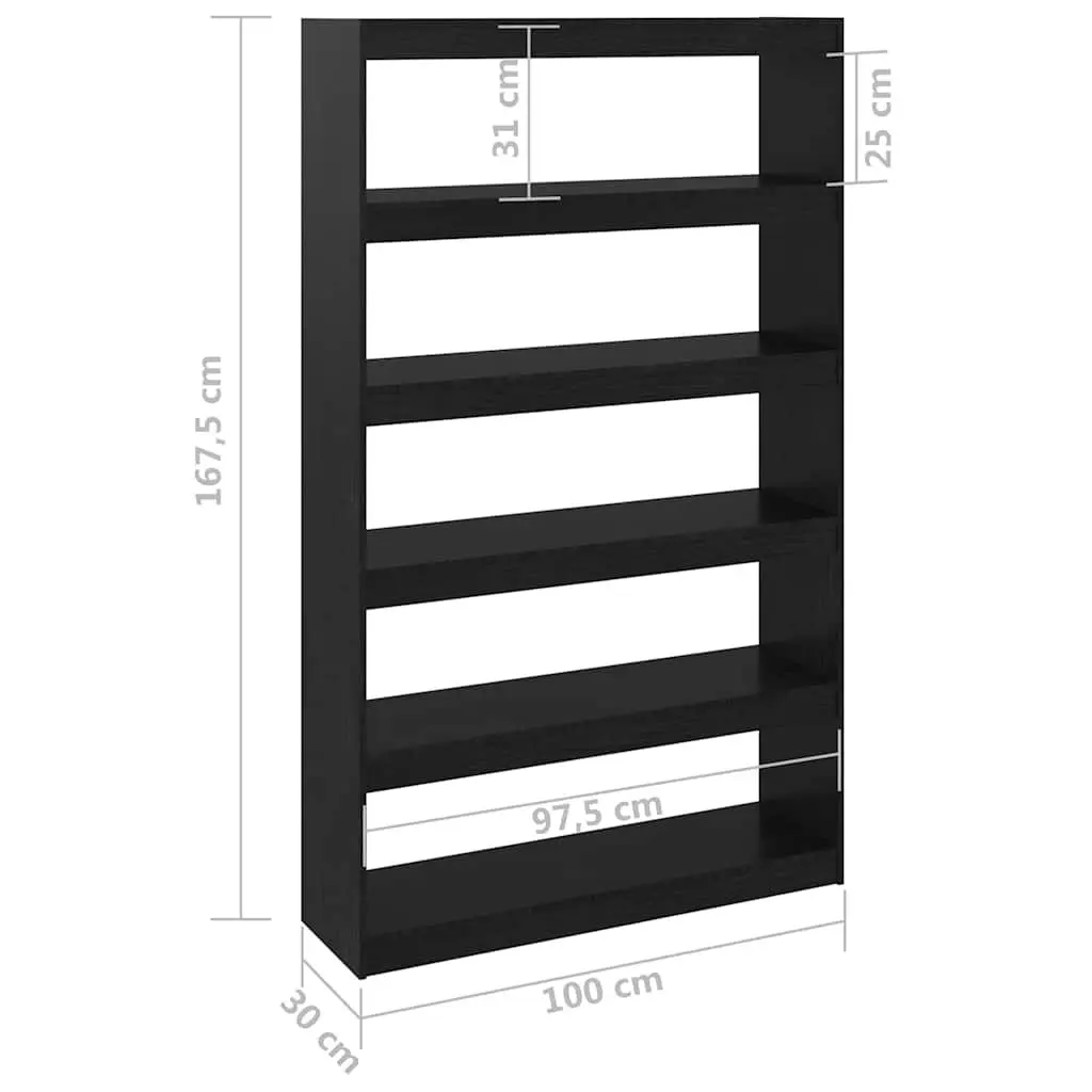 Black Solid Pinewood Book Cabinet and Room Divider