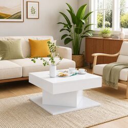 Durable White Coffee Table 57x57x30 cm for Living Rooms