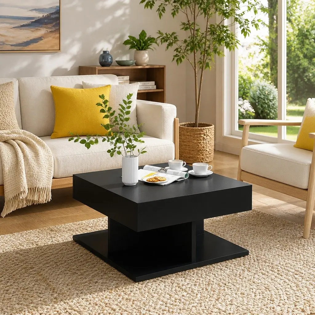 Black Square Coffee Table for Living Room Use