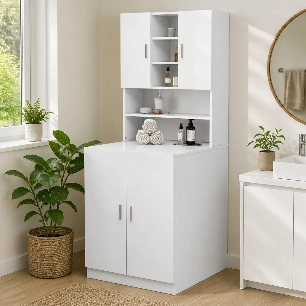 White Bathroom Storage Cabinet with 2 Doors