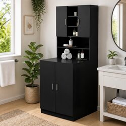 Sturdy Black Washing Machine Cabinet for Bathroom Storage