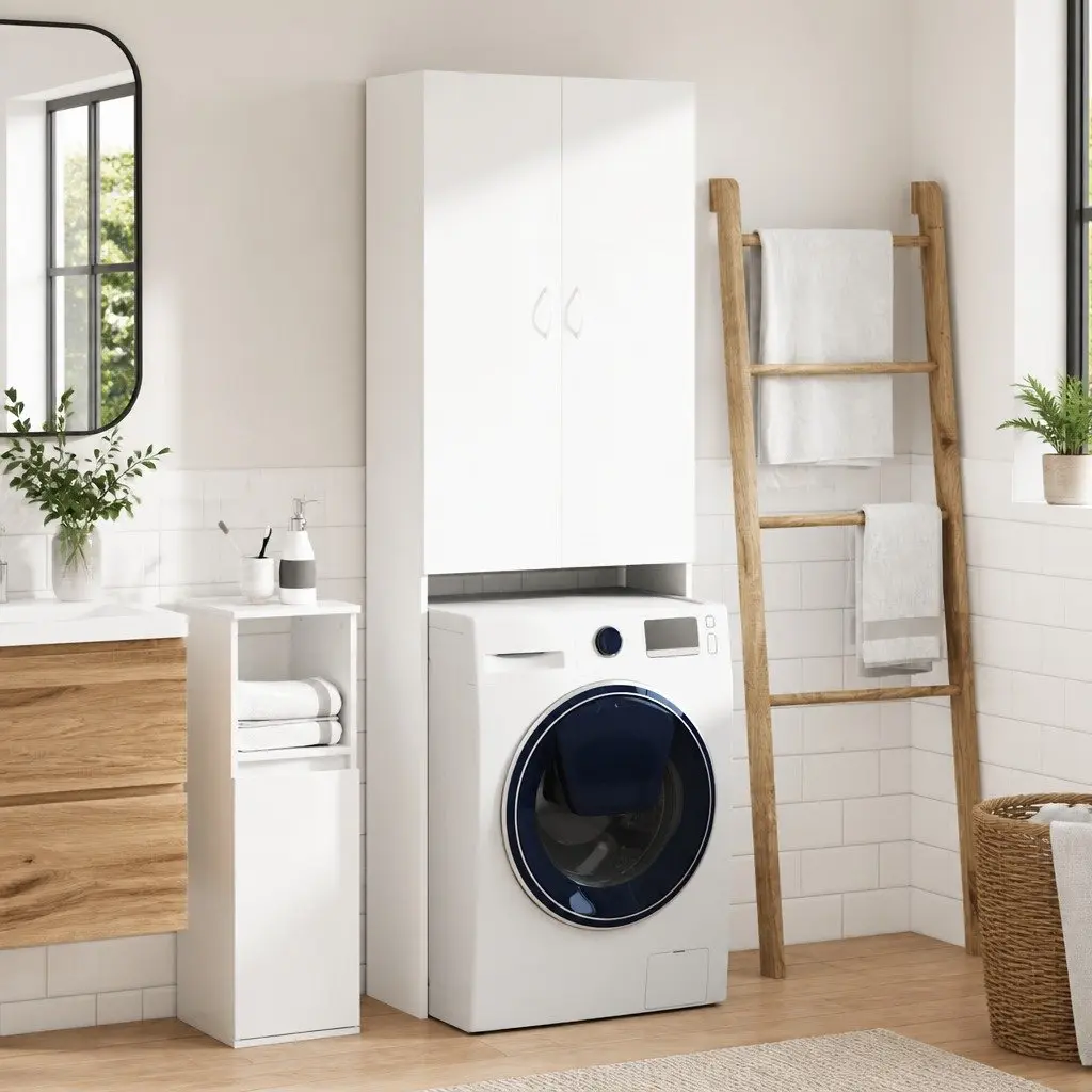 White Tall Washing Machine Cabinet for Storage