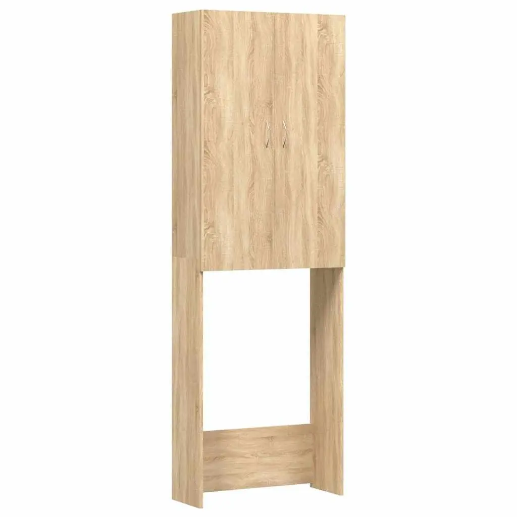 Washing Machine Cabinet Sonoma Oak 64 x 25.5 x 190 cm 2 Doors 3 Compartments