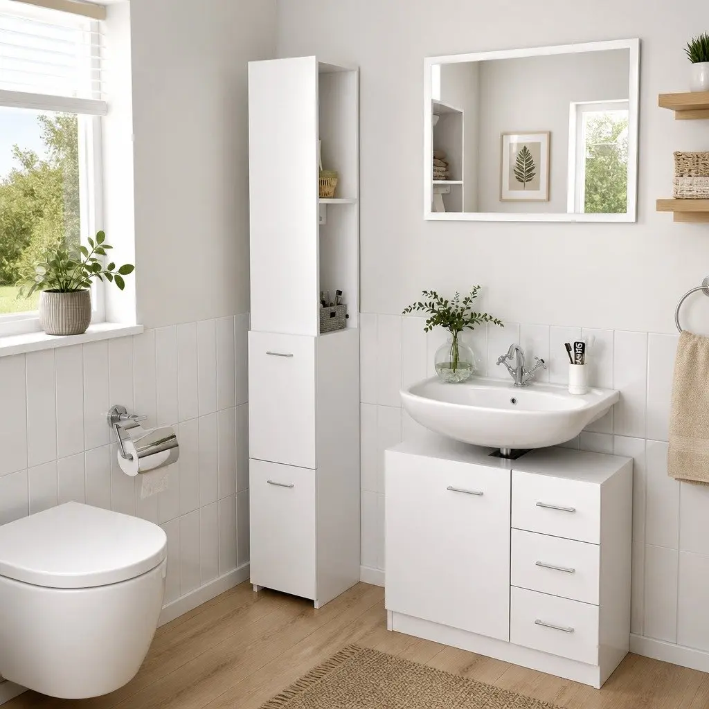 White Bathroom Cabinet for Storage