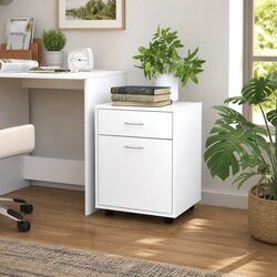 Premium White Rolling Storage Cabinet with Lockable Features