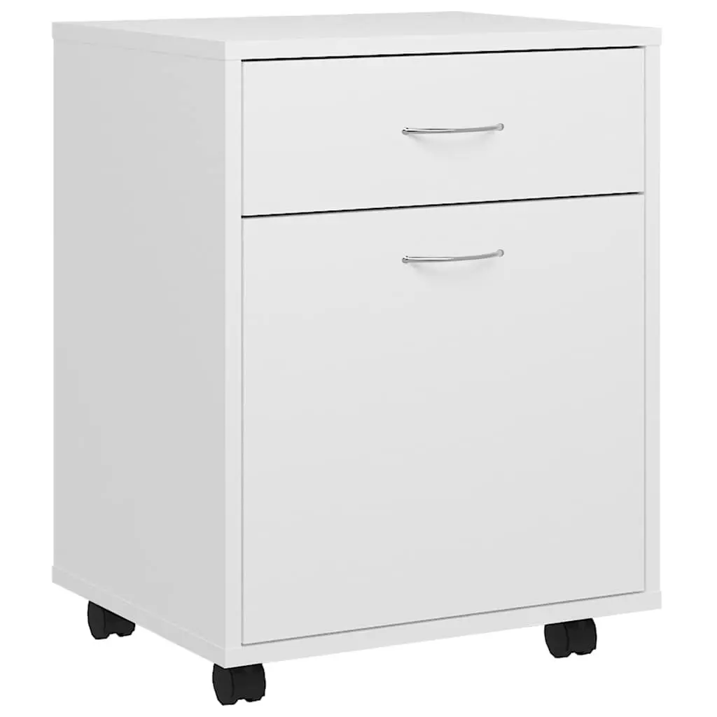 Rolling Storage Cabinet White 1 Door 1 Drawer Mobile Furniture with Lockable