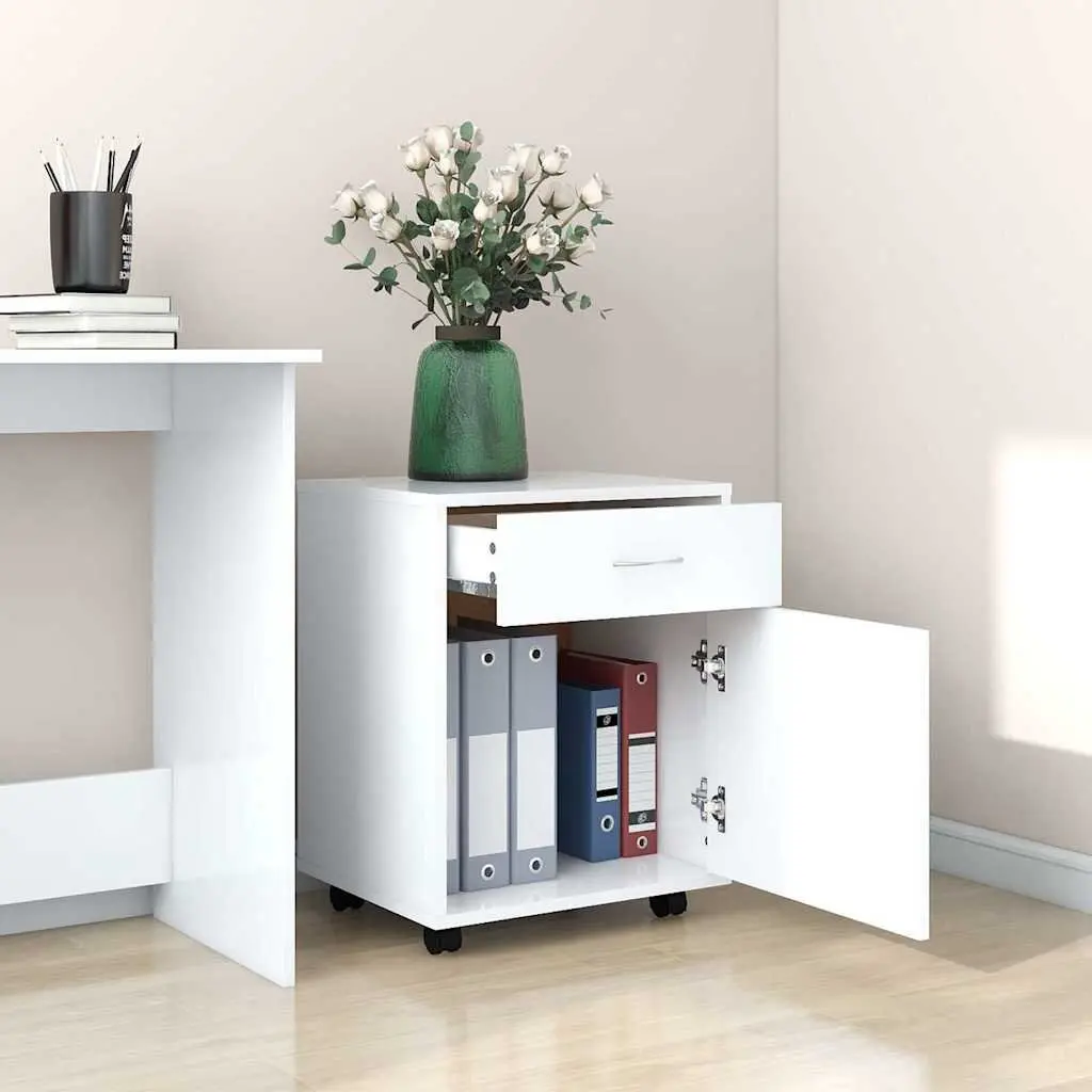 Rolling Storage Cabinet White 1 Door 1 Drawer Mobile Furniture with Lockable