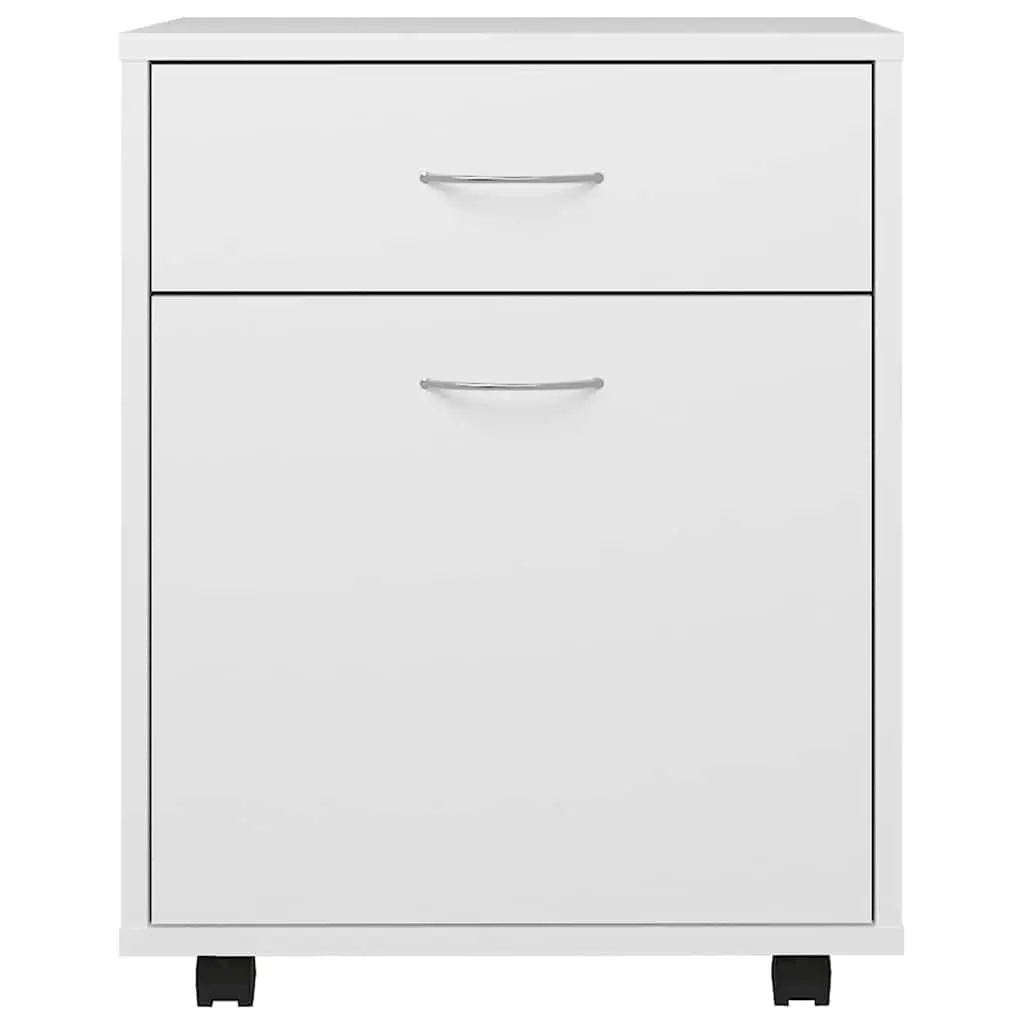 Rolling Storage Cabinet White 1 Door 1 Drawer Mobile Furniture with Lockable