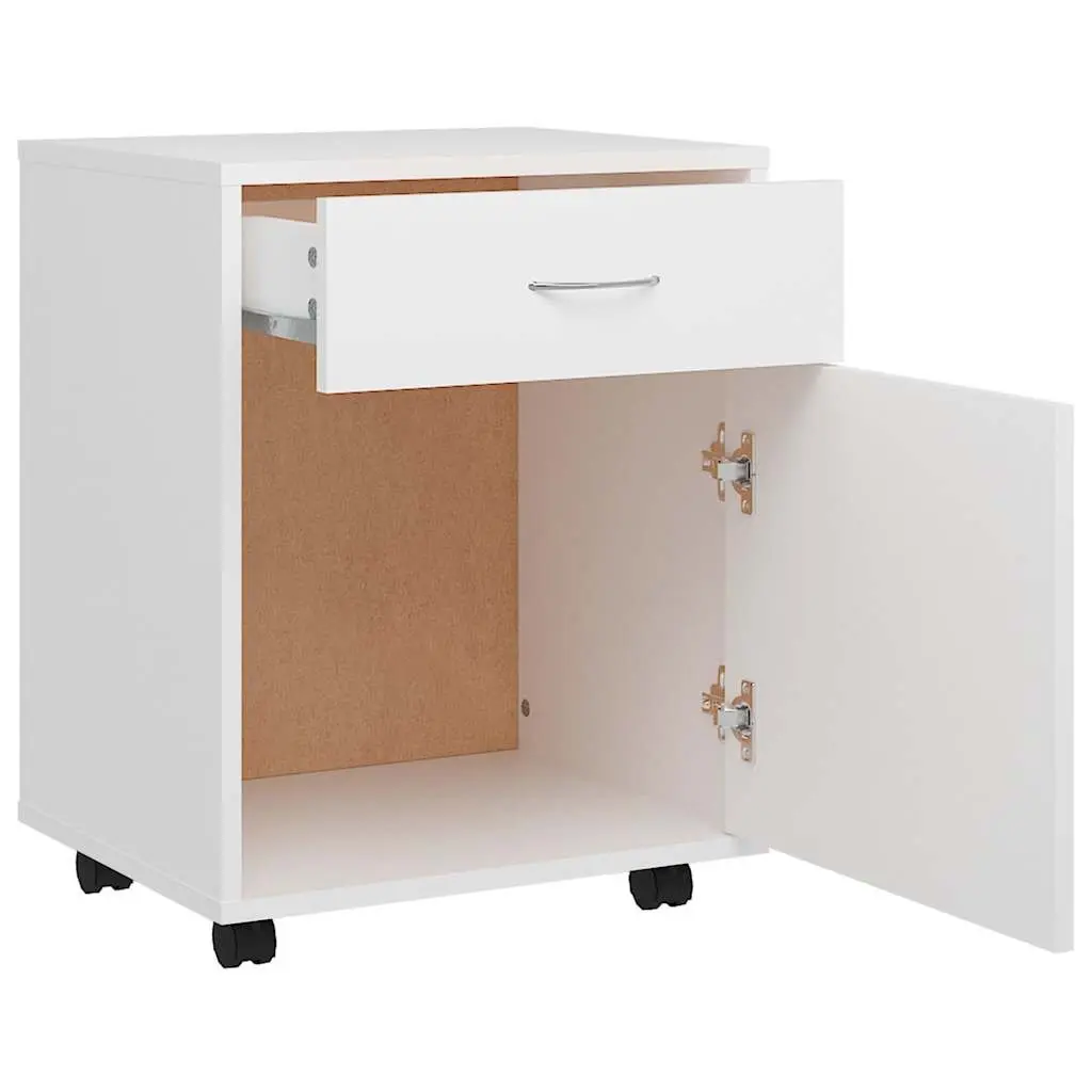 Rolling Storage Cabinet White 1 Door 1 Drawer Mobile Furniture with Lockable