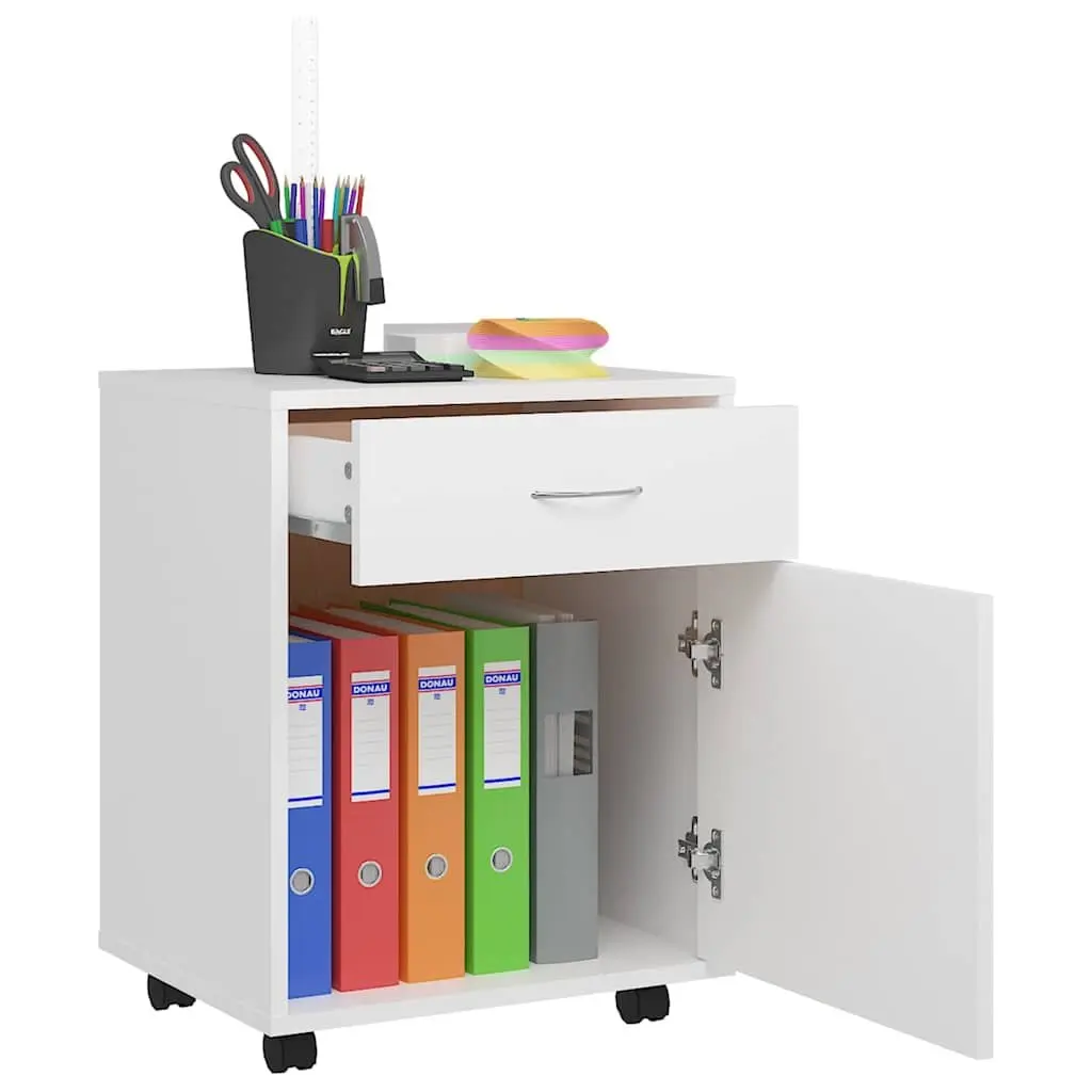 Rolling Storage Cabinet White 1 Door 1 Drawer Mobile Furniture with Lockable