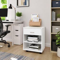 Storage Cabinet with Lockable Castors White Engineered Wood Rolling Organizer
