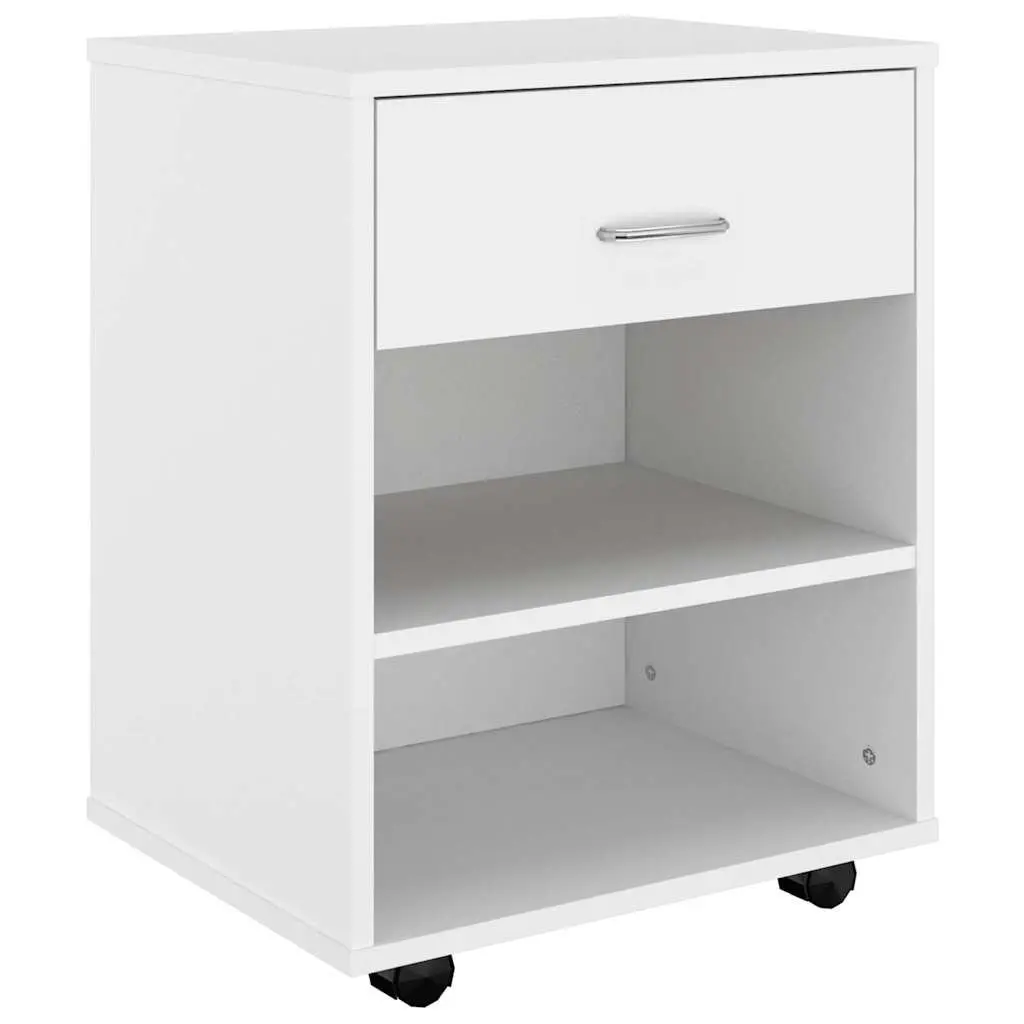 Storage Cabinet with Lockable Castors White Engineered Wood Rolling Organizer