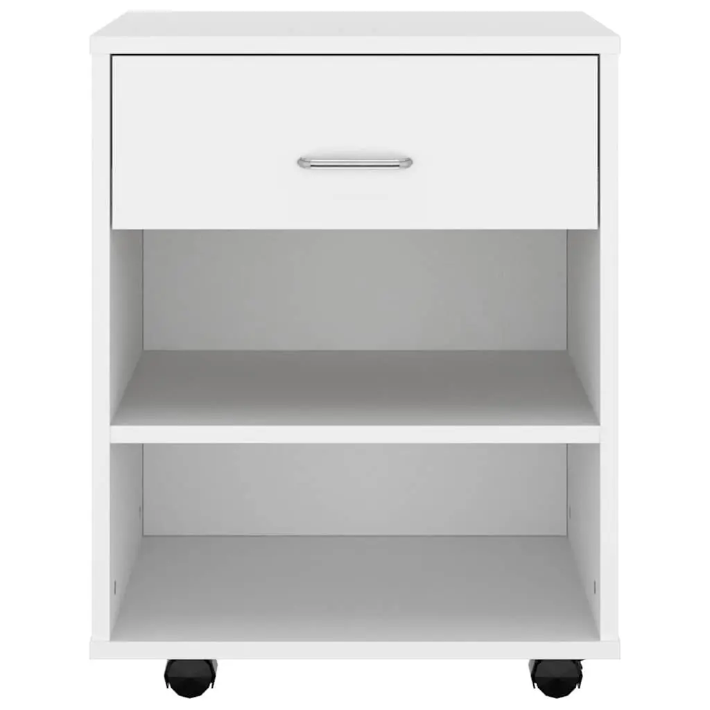 Storage Cabinet with Lockable Castors White Engineered Wood Rolling Organizer