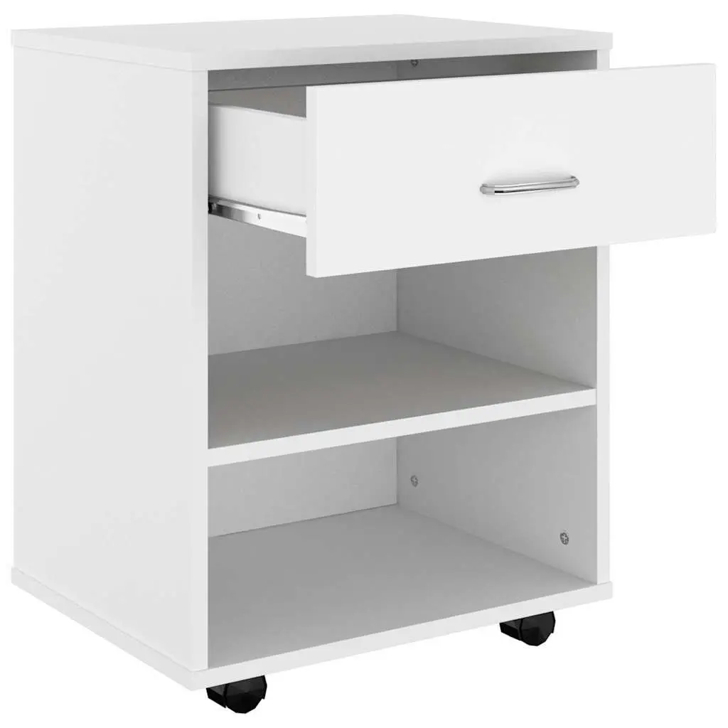 Storage Cabinet with Lockable Castors White Engineered Wood Rolling Organizer