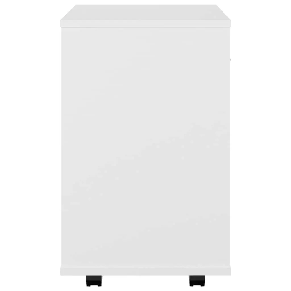 Storage Cabinet with Lockable Castors White Engineered Wood Rolling Organizer