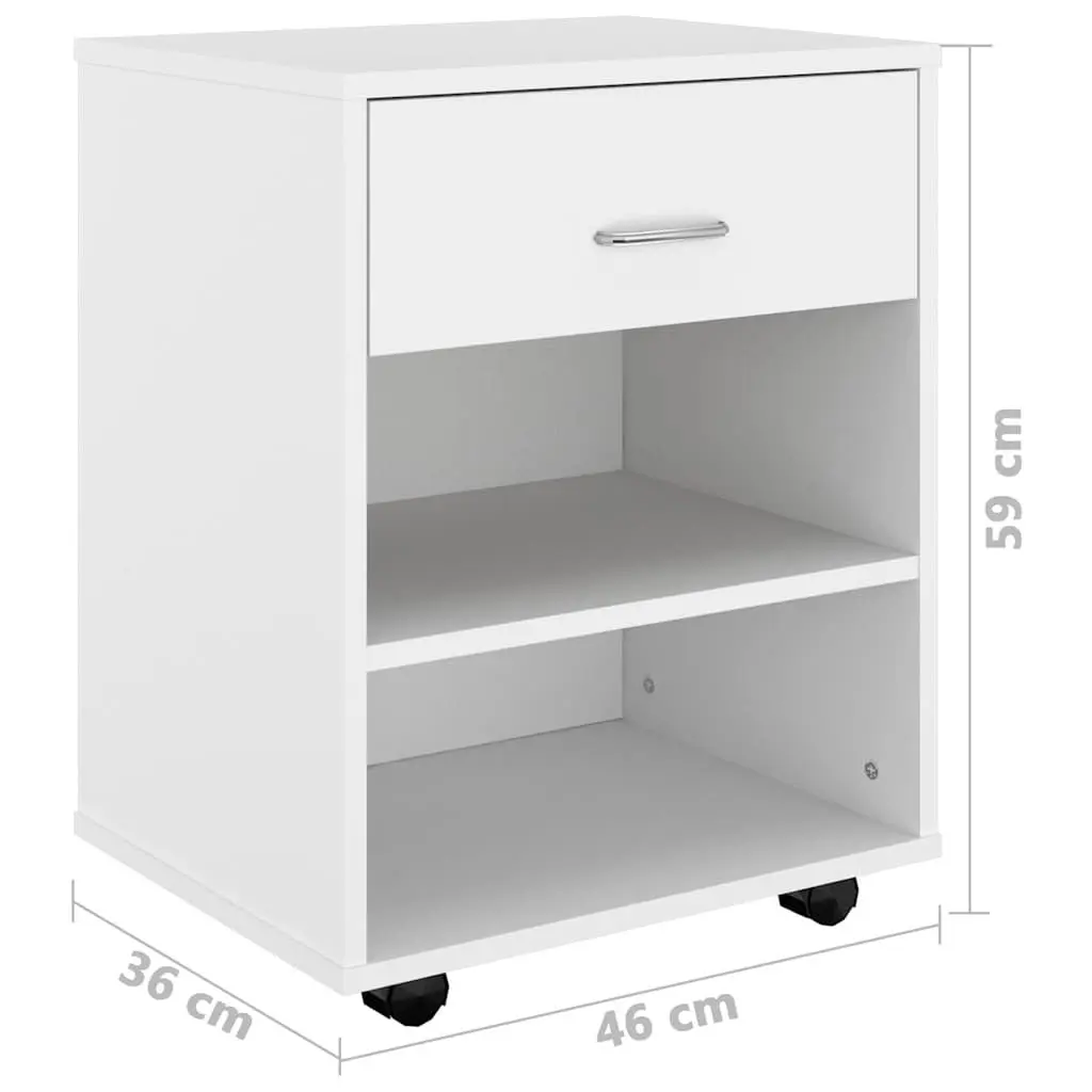 Storage Cabinet with Lockable Castors White Engineered Wood Rolling Organizer