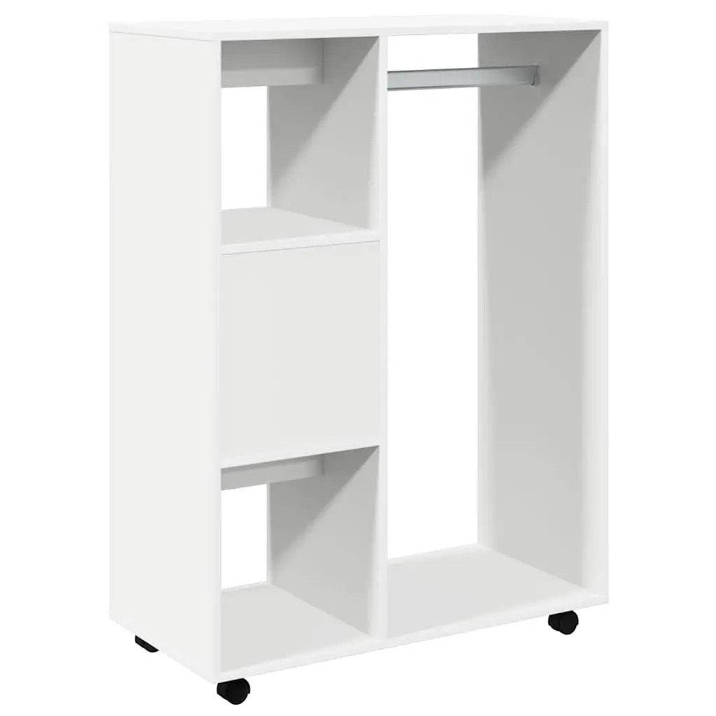 White Wardrobe Cabinet with Mobile Wheels