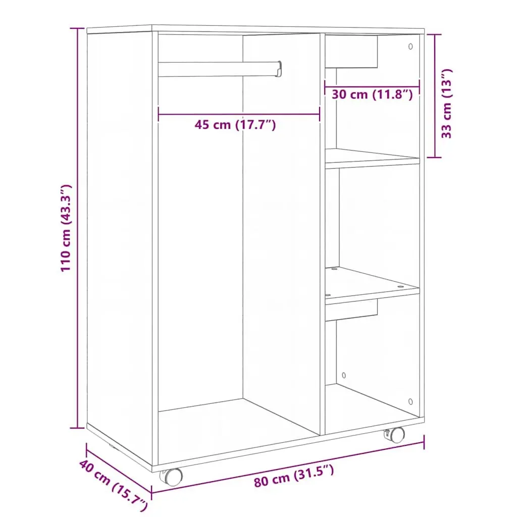 White Wardrobe Cabinet with Mobile Wheels