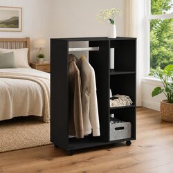 Black Engineered Wood Wardrobe Cabinet with Open Shelves
