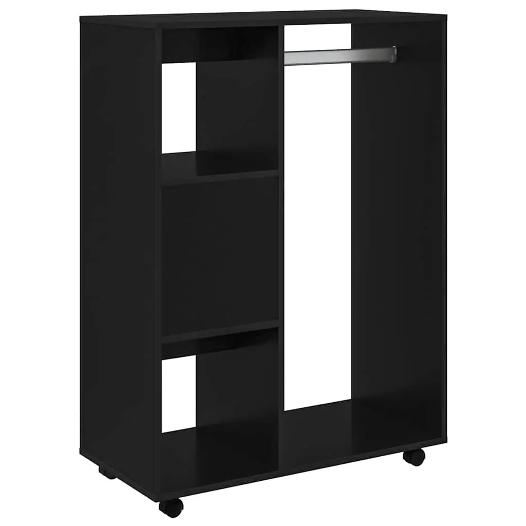Black Engineered Wood Wardrobe Cabinet with Open Shelves