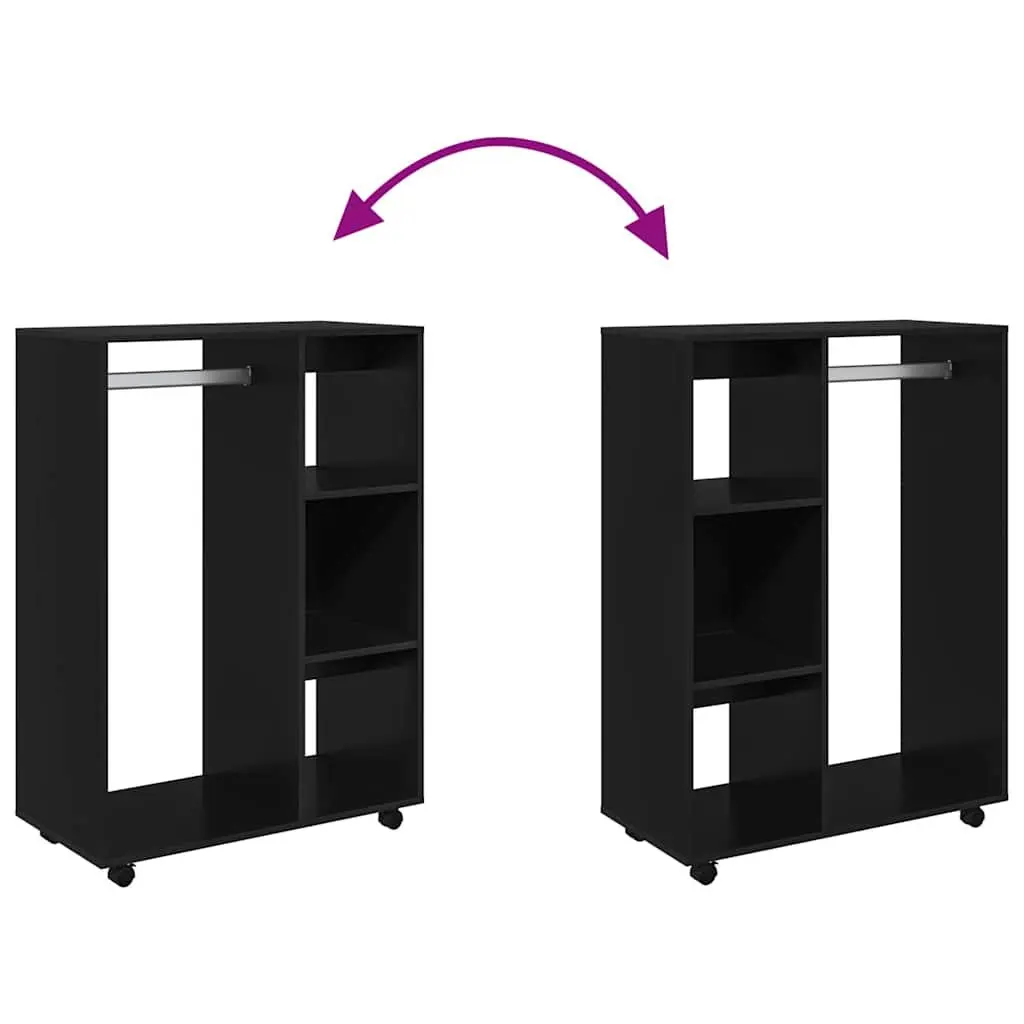 Black Engineered Wood Wardrobe Cabinet with Open Shelves