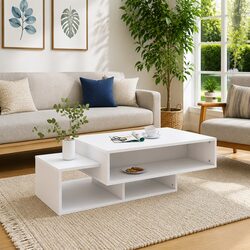 White Coffee Table with Storage Compartments for Living Room