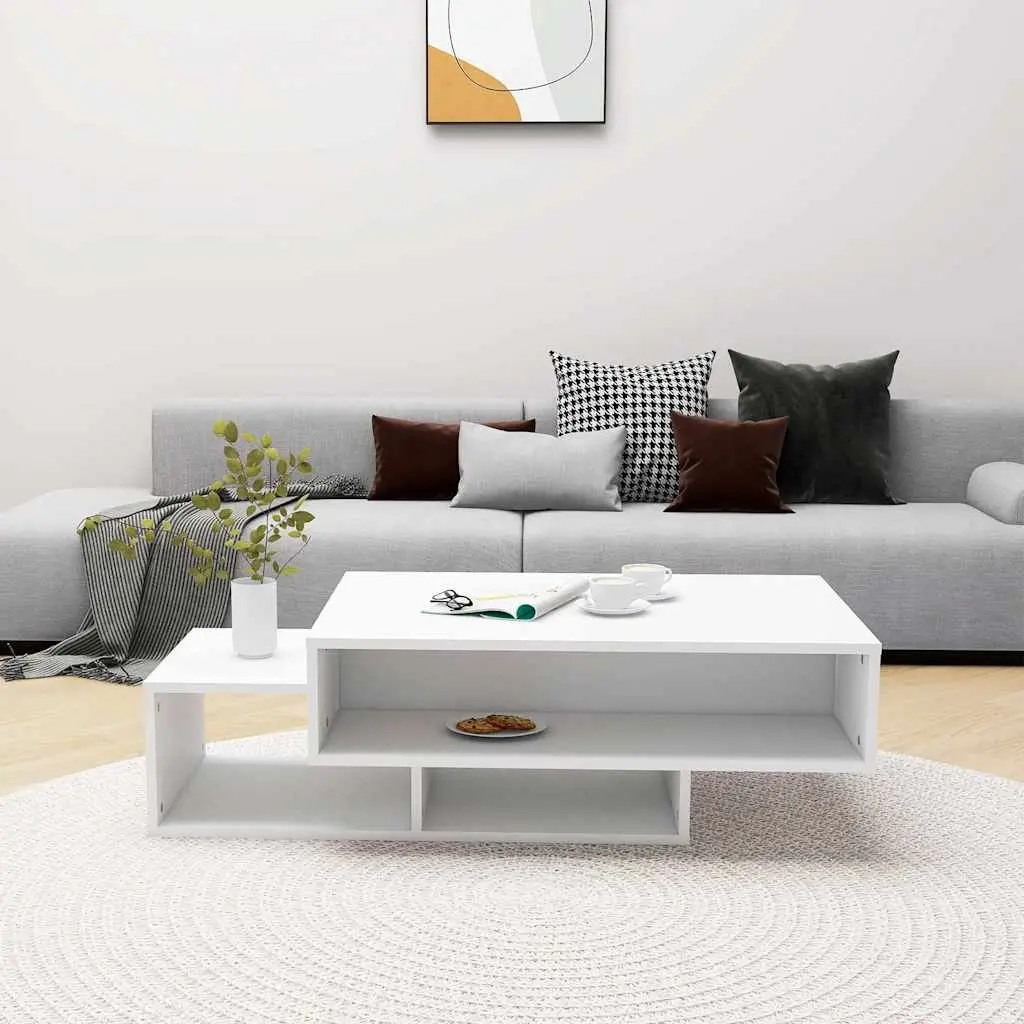 White Coffee Table with Storage Compartments for Living Room