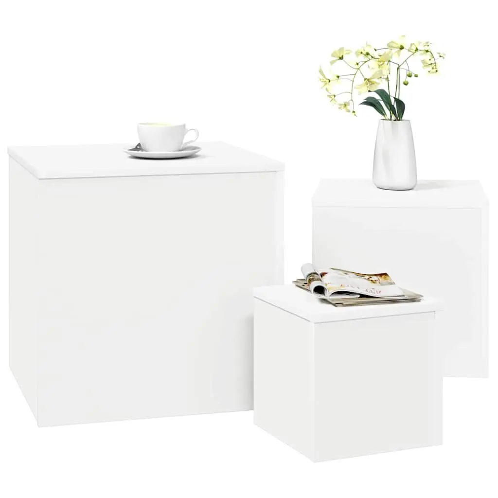 Accent Side Tables Set of 3 Engineered Wood White