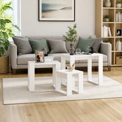 Nesting Tables 3 Piece Set White Space Saving Side Tables Living Room Bedroom