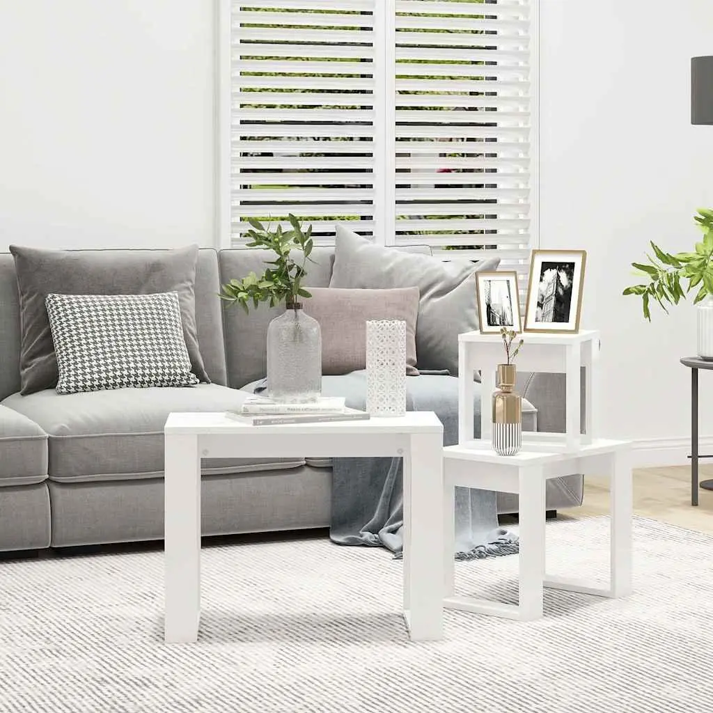 Nesting Tables 3 Piece Set White Space Saving Side Tables Living Room Bedroom