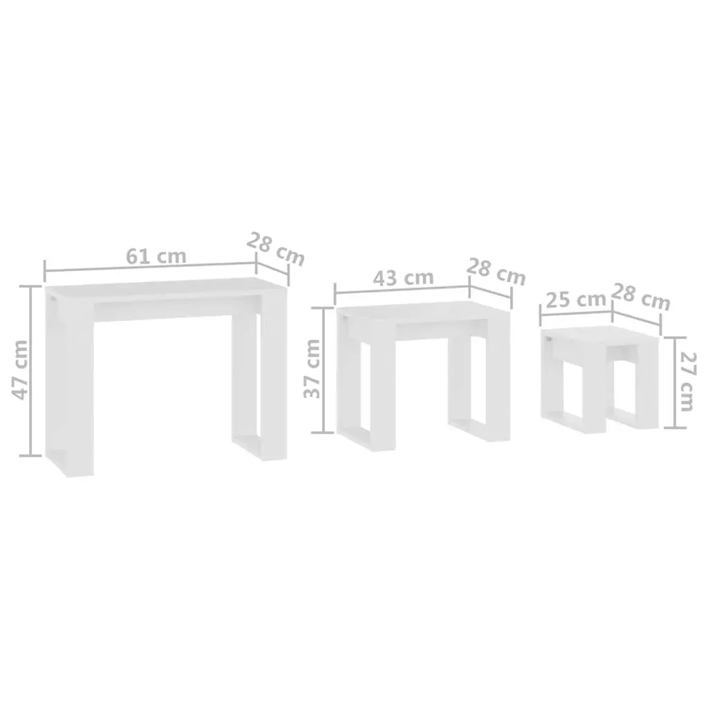 Nesting Tables 3 Piece Set White Space Saving Side Tables Living Room Bedroom