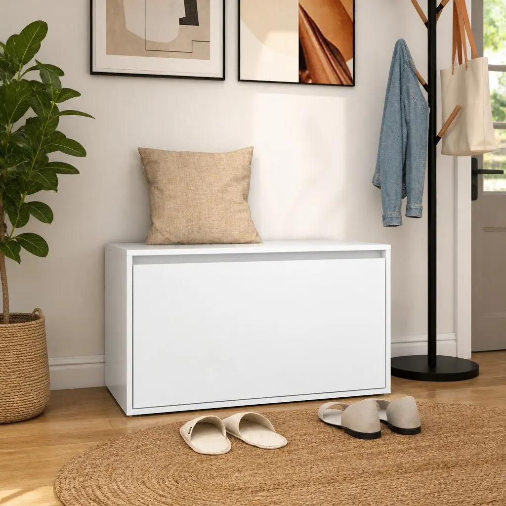 White Hall Storage Bench with Sliding Drawer