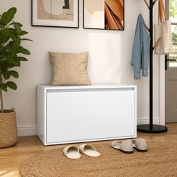 Hall Storage Bench Entryway Furniture White Engineered Wood Drawer Organiser